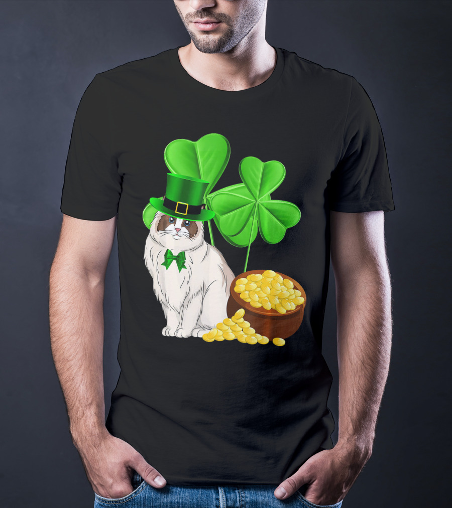 Himalayan Cat St Patricks Day Leprechaun Shamrocks And Gold Coins T-Shirt