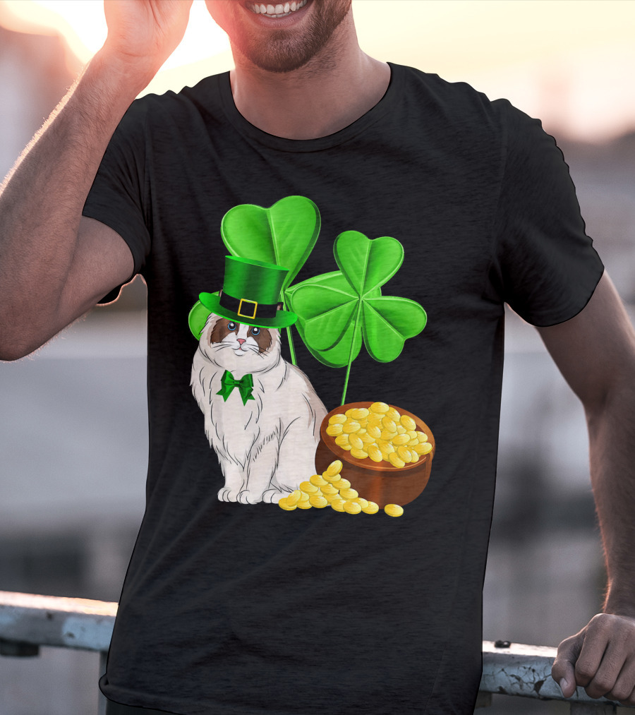 Himalayan Cat St Patricks Day Leprechaun Shamrocks And Gold Coins T-Shirt