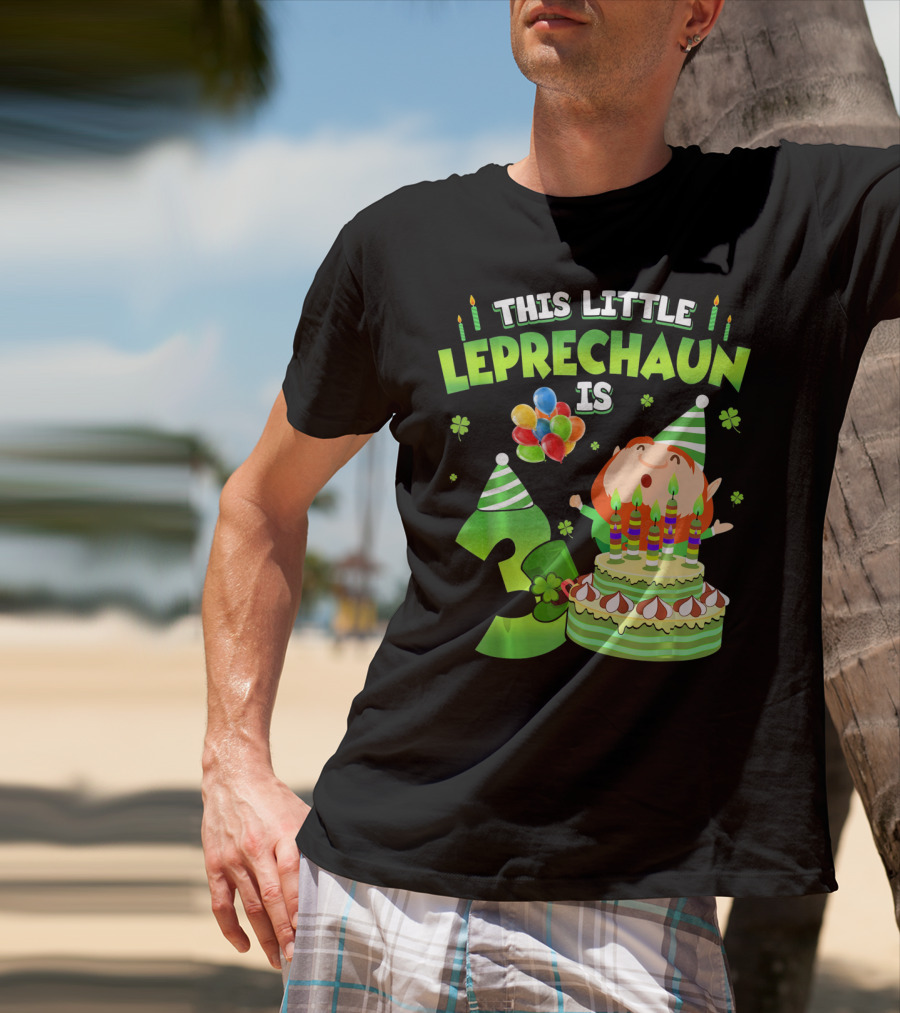 This Little Leprechaun Is 3 Birthday Celebration With Cake And Balloons T-Shirt