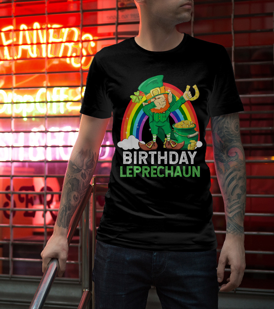 Birthday Leprechaun Dabbing Rainbow Pot Of Gold T-Shirt
