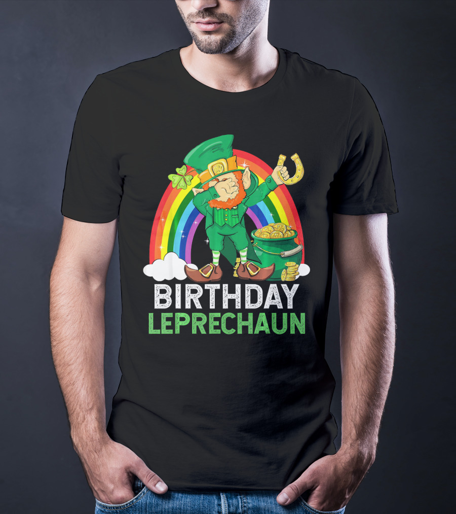 Birthday Leprechaun Dabbing Rainbow Pot Of Gold T-Shirt