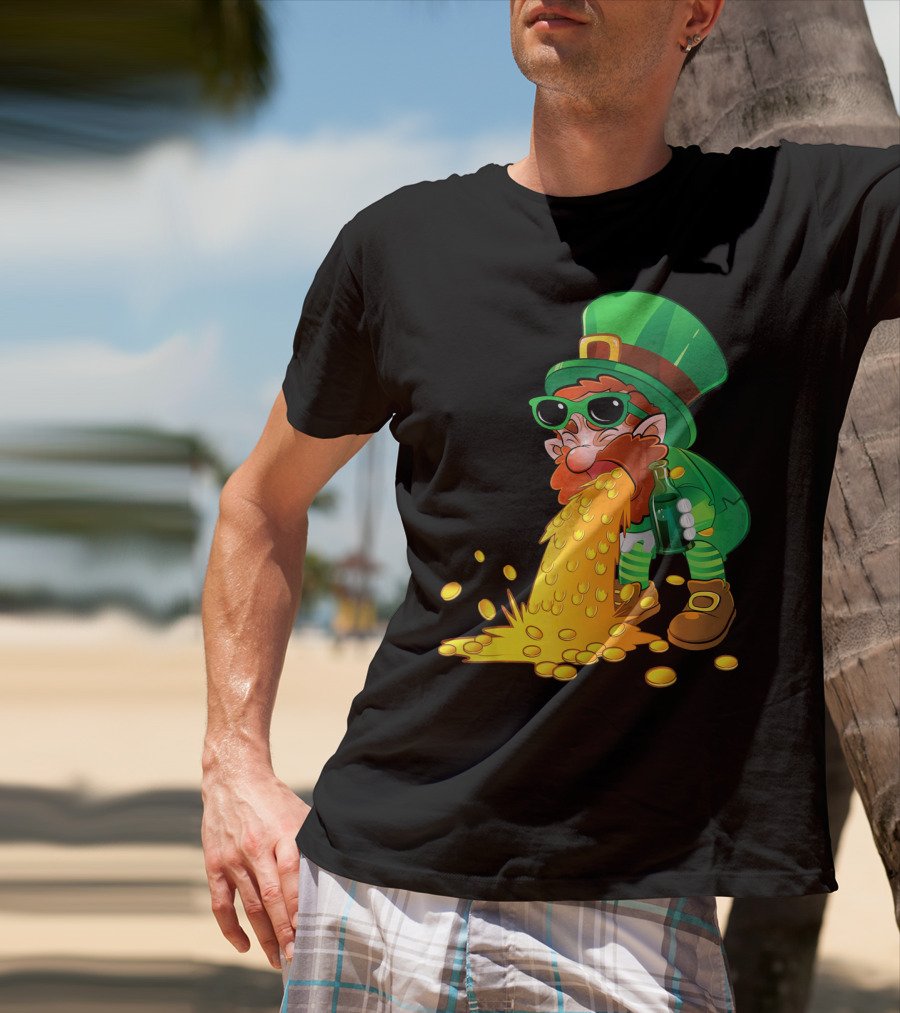 Puking Leprechaun St Patrick's Day Humor With Gold Coins T-Shirt