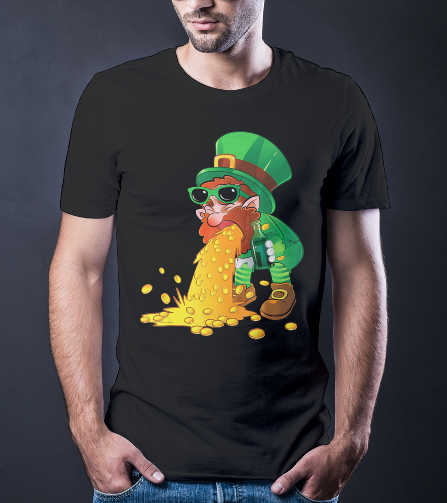 Puking Leprechaun St Patrick's Day Humor With Gold Coins T-Shirt