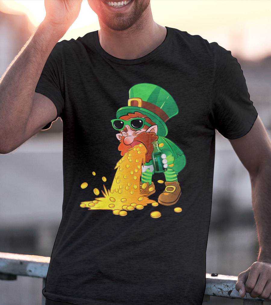 Puking Leprechaun St Patrick's Day Humor With Gold Coins T-Shirt