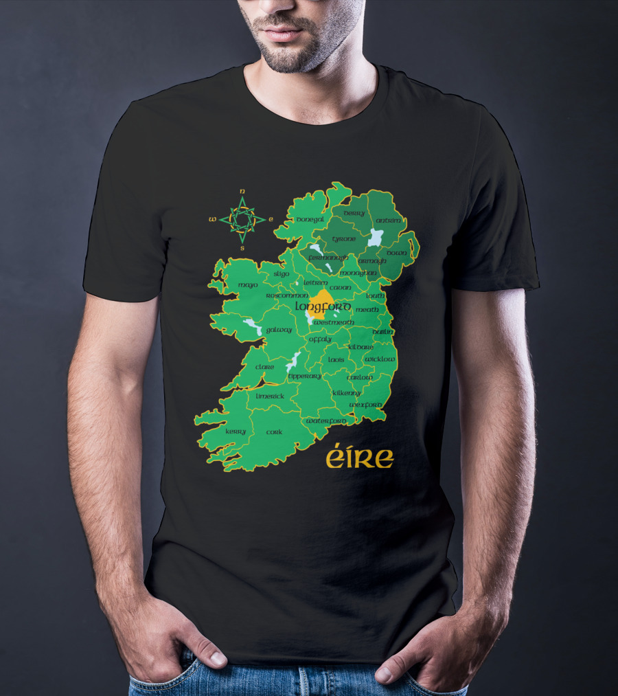 Longford Ireland Map Eire Travel Irish Coun Regions T-Shirt