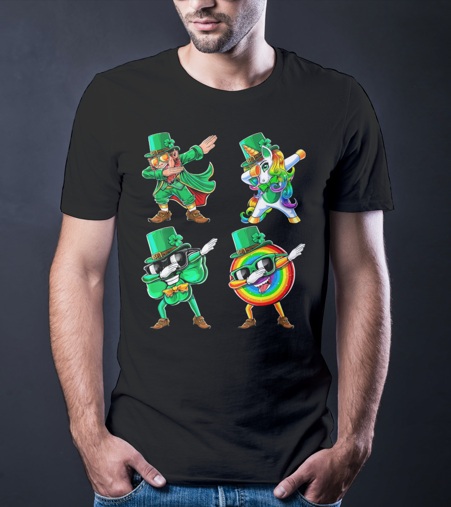 Dabbing Leprechaun Unicorn Rainbow Shamrock St. Patrick's Day Fun T-Shirt