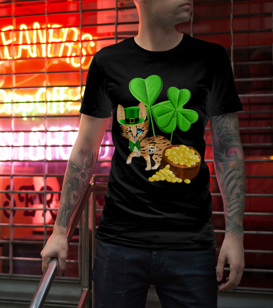 Ocicat St Patricks Day Leprechaun With Shamrocks And Gold Coins T-Shirt