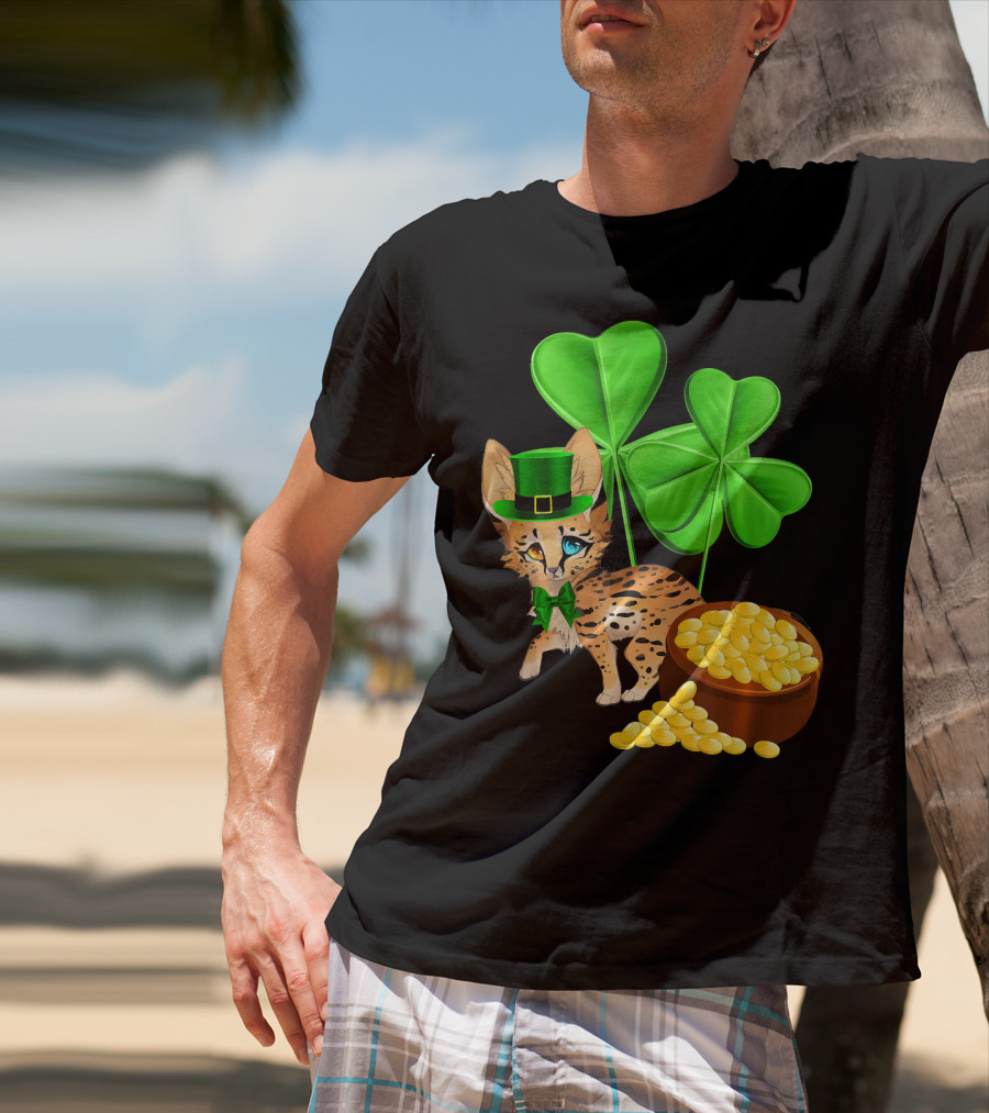 Ocicat St Patricks Day Leprechaun With Shamrocks And Gold Coins T-Shirt