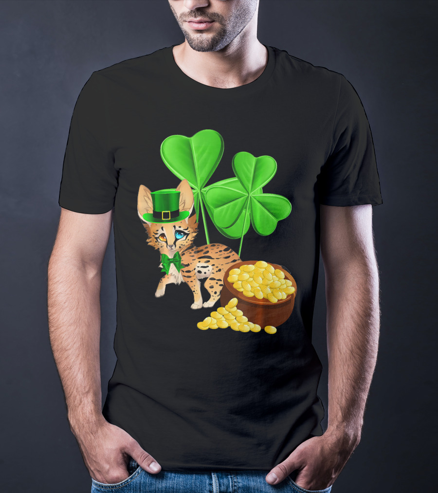 Ocicat St Patricks Day Leprechaun With Shamrocks And Gold Coins T-Shirt