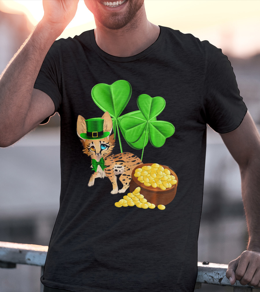 Ocicat St Patricks Day Leprechaun With Shamrocks And Gold Coins T-Shirt