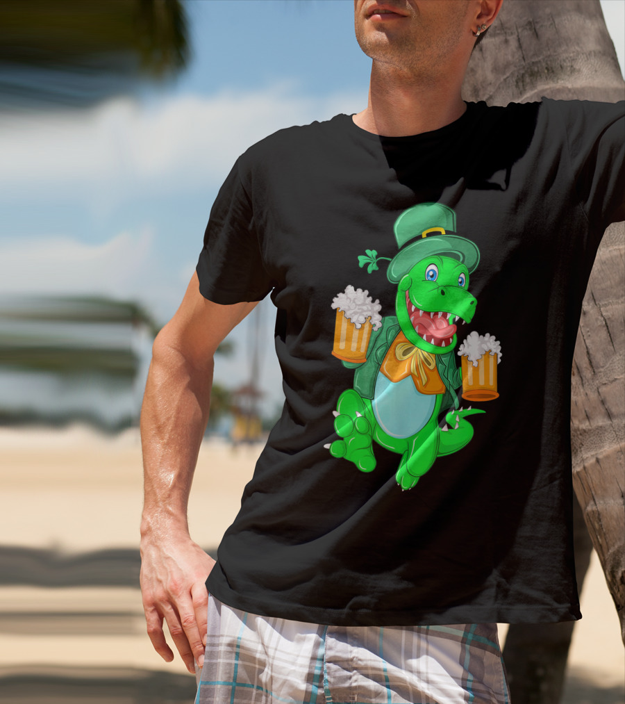 Irish Leprechaun Dinosaur Beer Party T-Shirt