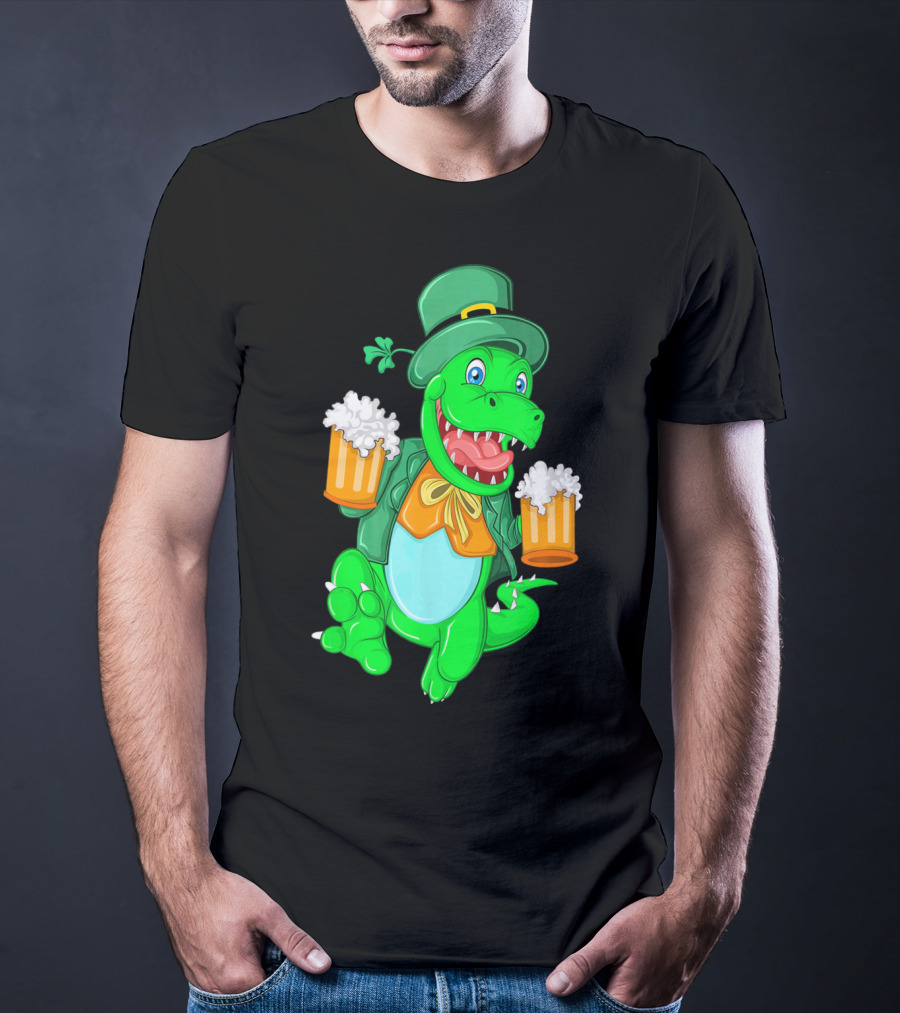Irish Leprechaun Dinosaur Beer Party T-Shirt