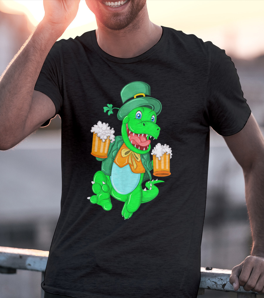 Irish Leprechaun Dinosaur Beer Party T-Shirt
