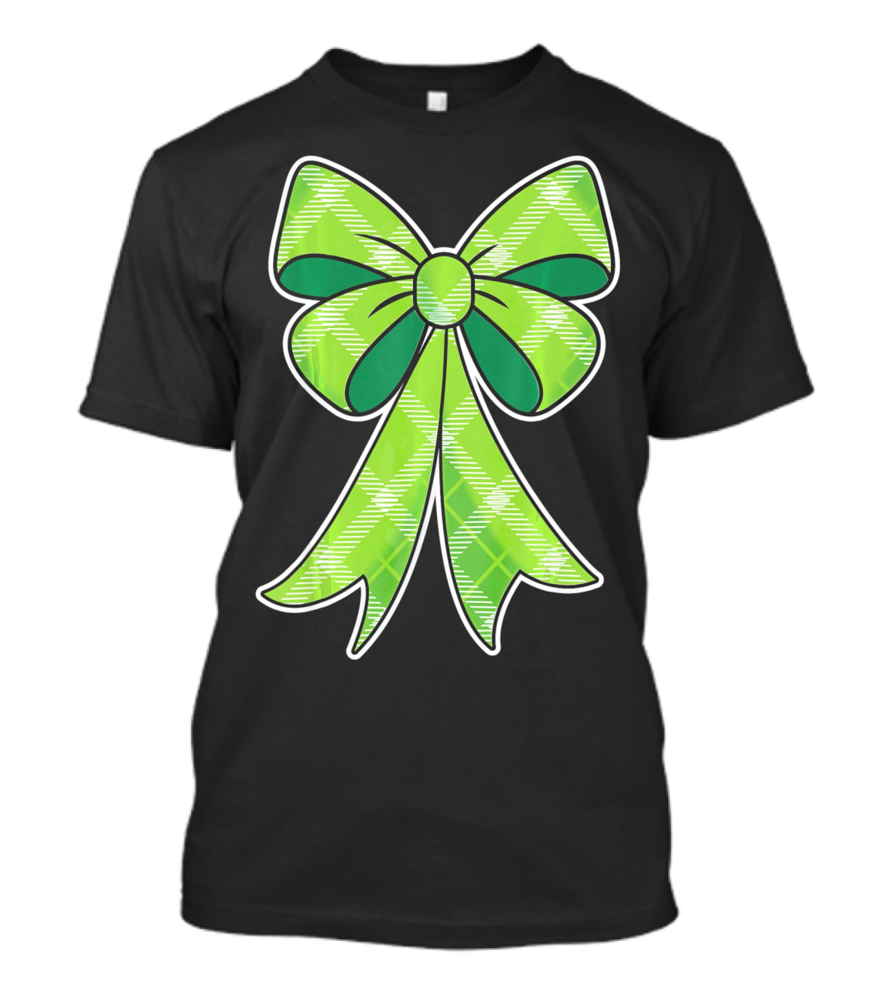 Girls St Patricks Day Green Plaid Bow T-Shirt
