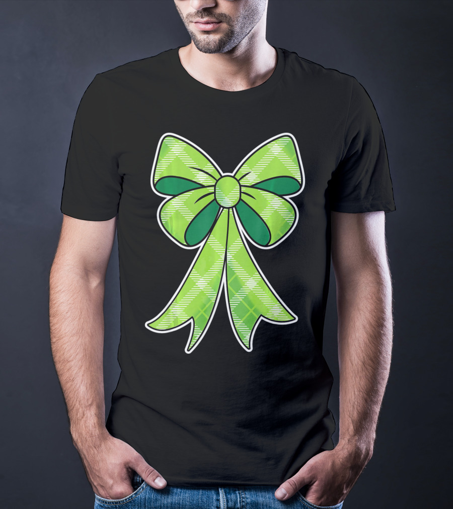 Girls St Patricks Day Green Plaid Bow T-Shirt