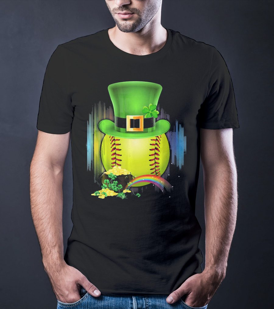 Leprechaun Softball St. Patrick's Day Coin Rainbow T-Shirt