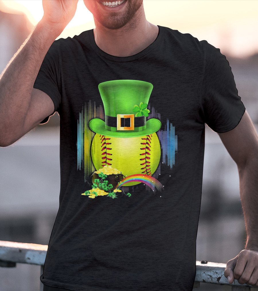 Leprechaun Softball St. Patrick's Day Coin Rainbow T-Shirt