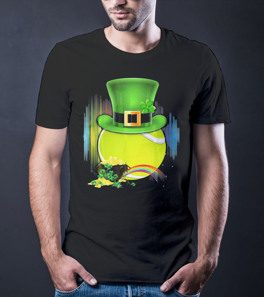 Leprechaun Hat Tennis Ball With Rainbow And Pot Of Gold For Saint Patricks T-Shirt
