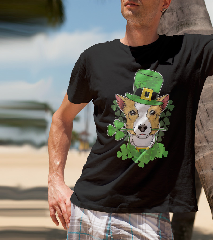 Happy Saint Patricks Day Corgi Wearing Leprechaun Hat And Shamrocks T-Shirt