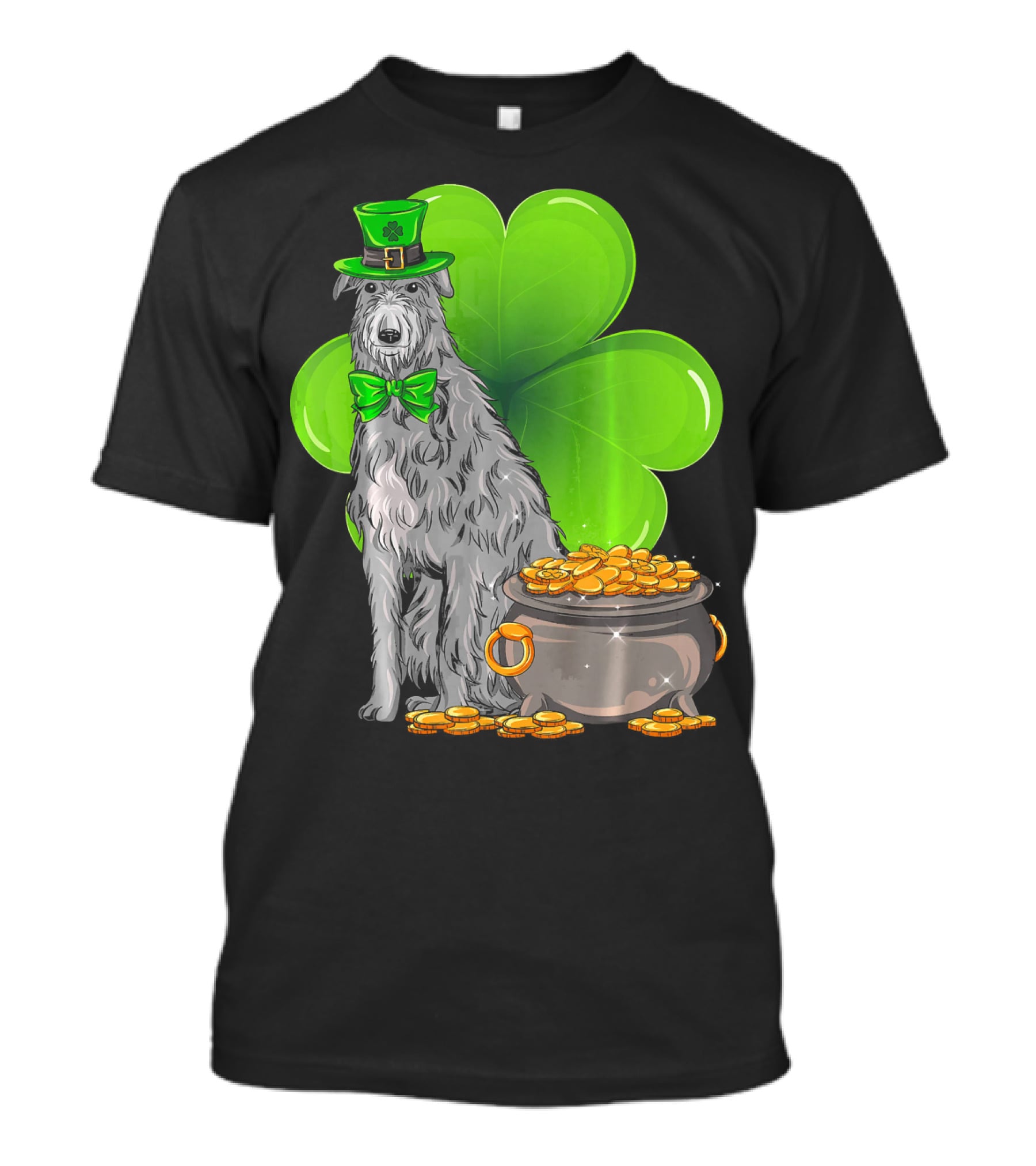 Scottish Deerhound St Patricks Day Leprechaun Hat Pot Of Gold Shamrock T-Shirt