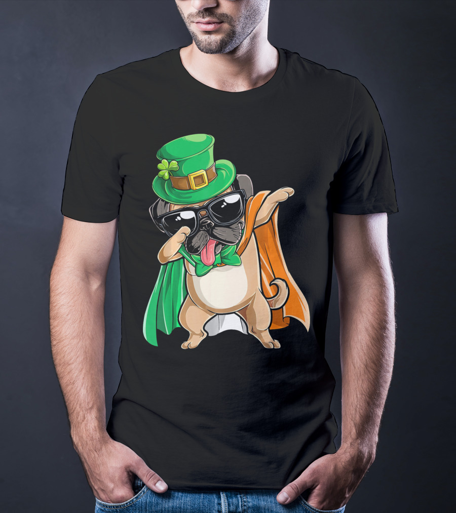 Dabbing Pug St Patrick's Day Leprechaun Hat Cape T-Shirt