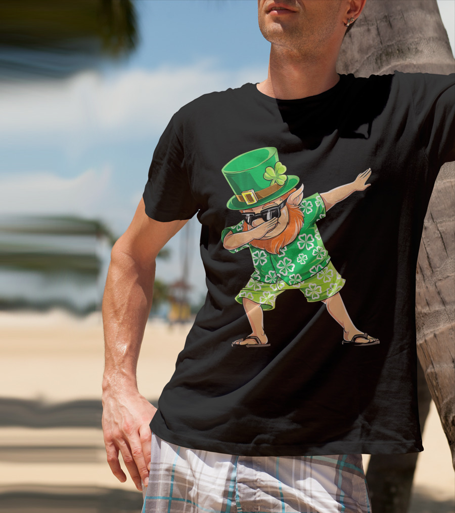 Dabbing Leprechaun In Hawaiian Clover T-Shirt