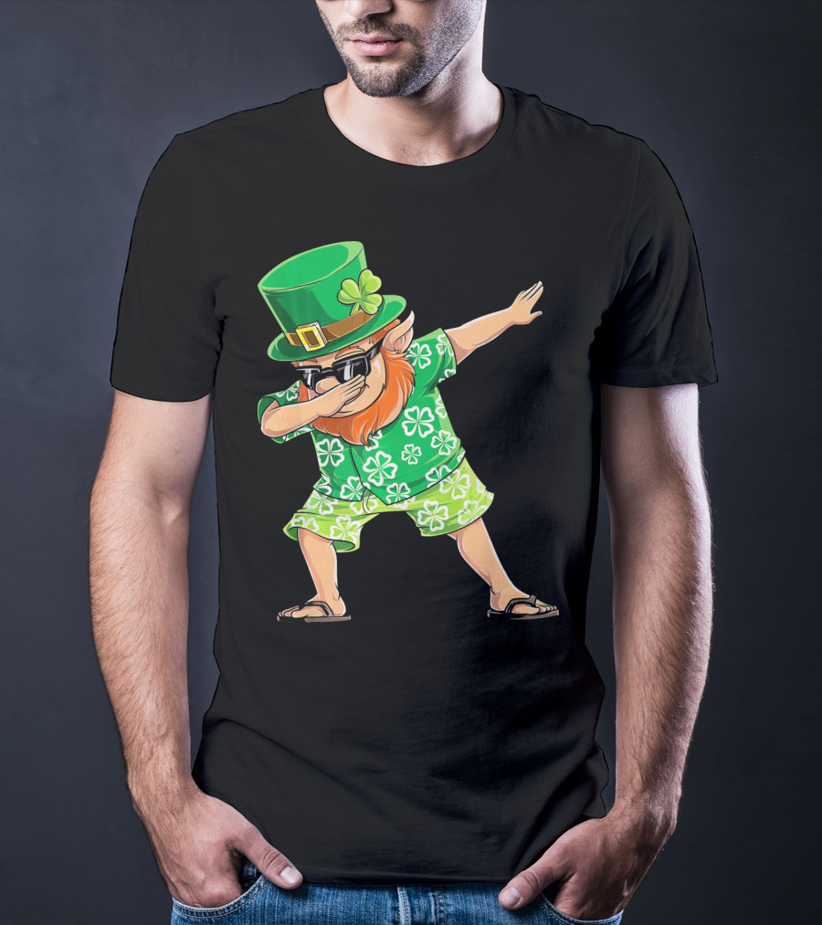 Dabbing Leprechaun In Hawaiian Clover T-Shirt