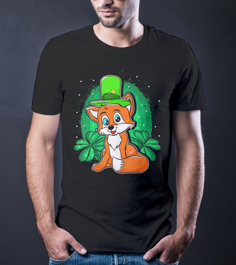 Four Leaf Clover Hat Fox Saint Patrick's Day T-Shirt