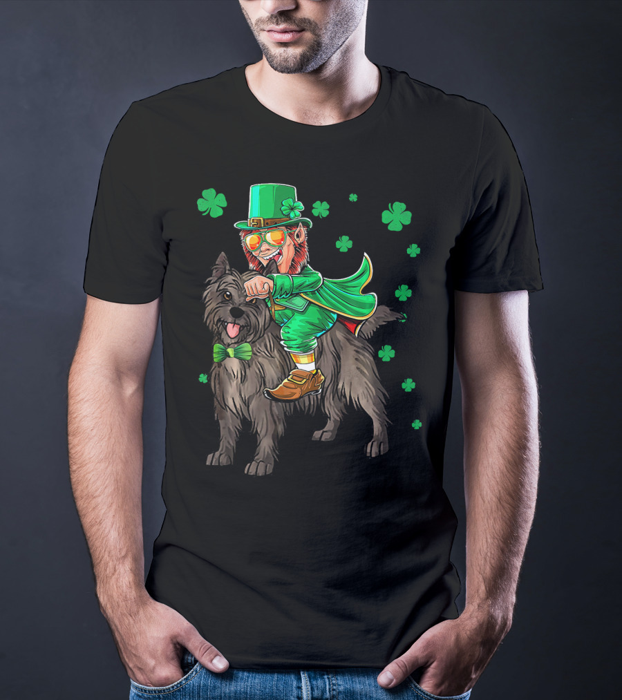 Leprechaun Riding Cairn Terrier Shamrock St Patrick's Day T-Shirt