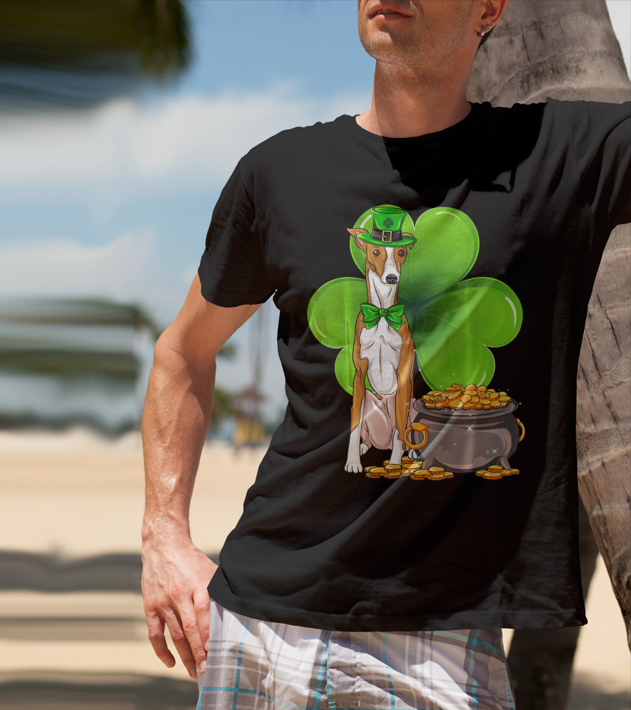 Whippet Leprechaun Dog With Shamrock And Pot Of Gold St Patricks Day T-Shirt