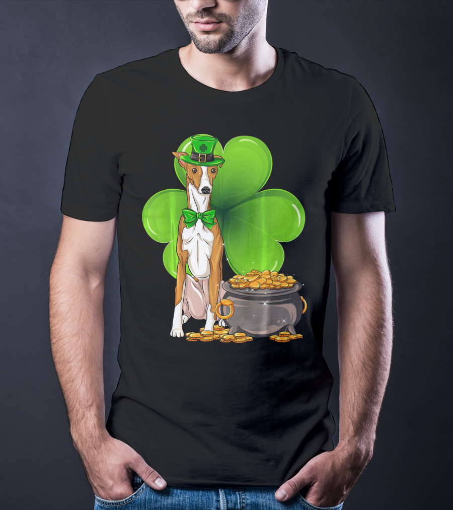 Whippet Leprechaun Dog With Shamrock And Pot Of Gold St Patricks Day T-Shirt