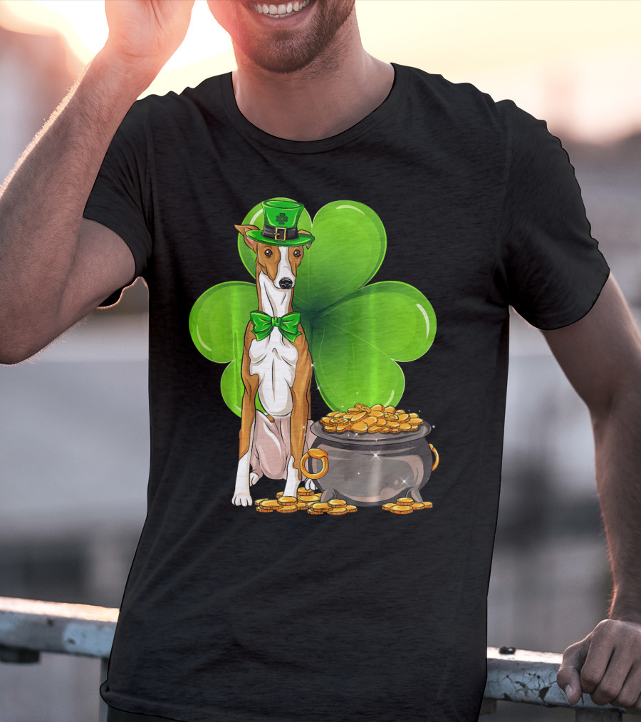 Whippet Leprechaun Dog With Shamrock And Pot Of Gold St Patricks Day T-Shirt