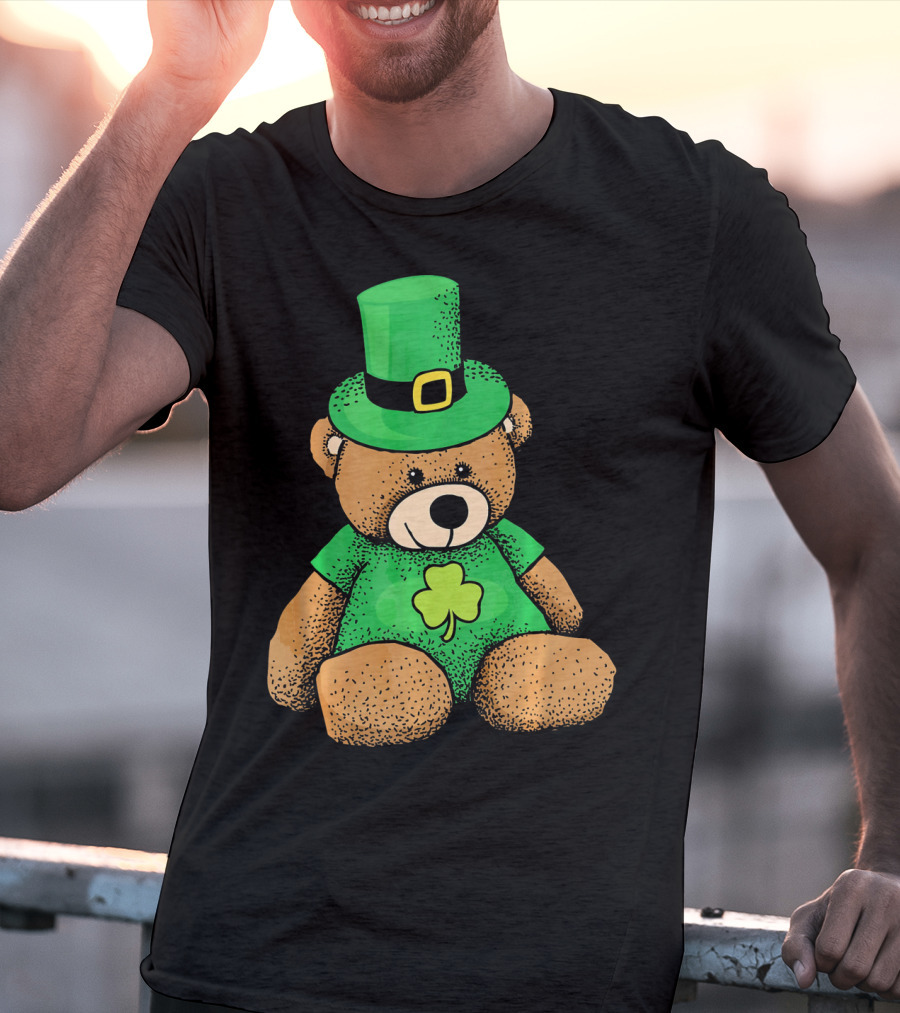 St. Patrick's Day Irish Teddy Bear With Leprechaun Hat And Clover T-Shirt