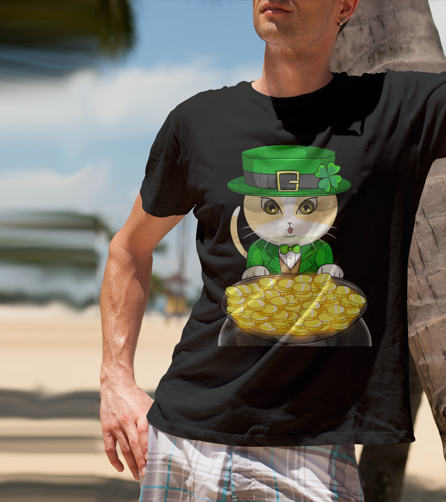 Exotic Cat Leprechaun With Pot Of Gold Funny Cat Lover T-Shirt