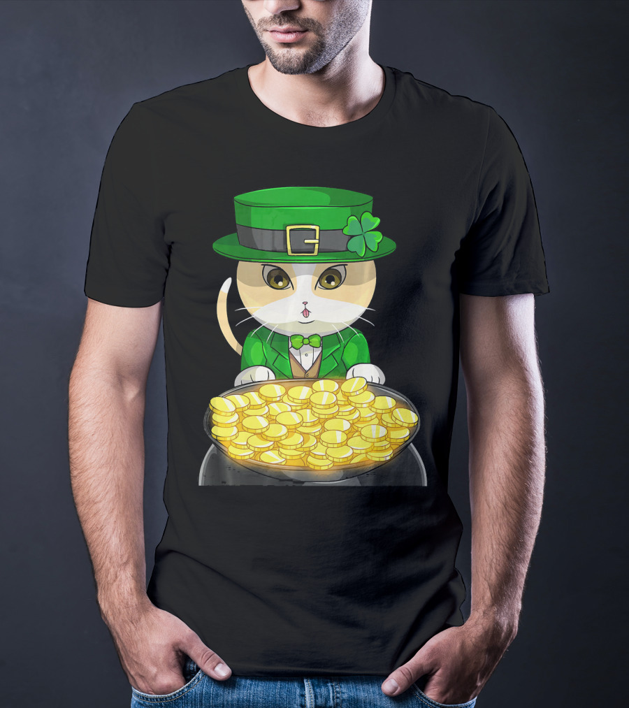 Exotic Cat Leprechaun With Pot Of Gold Funny Cat Lover T-Shirt
