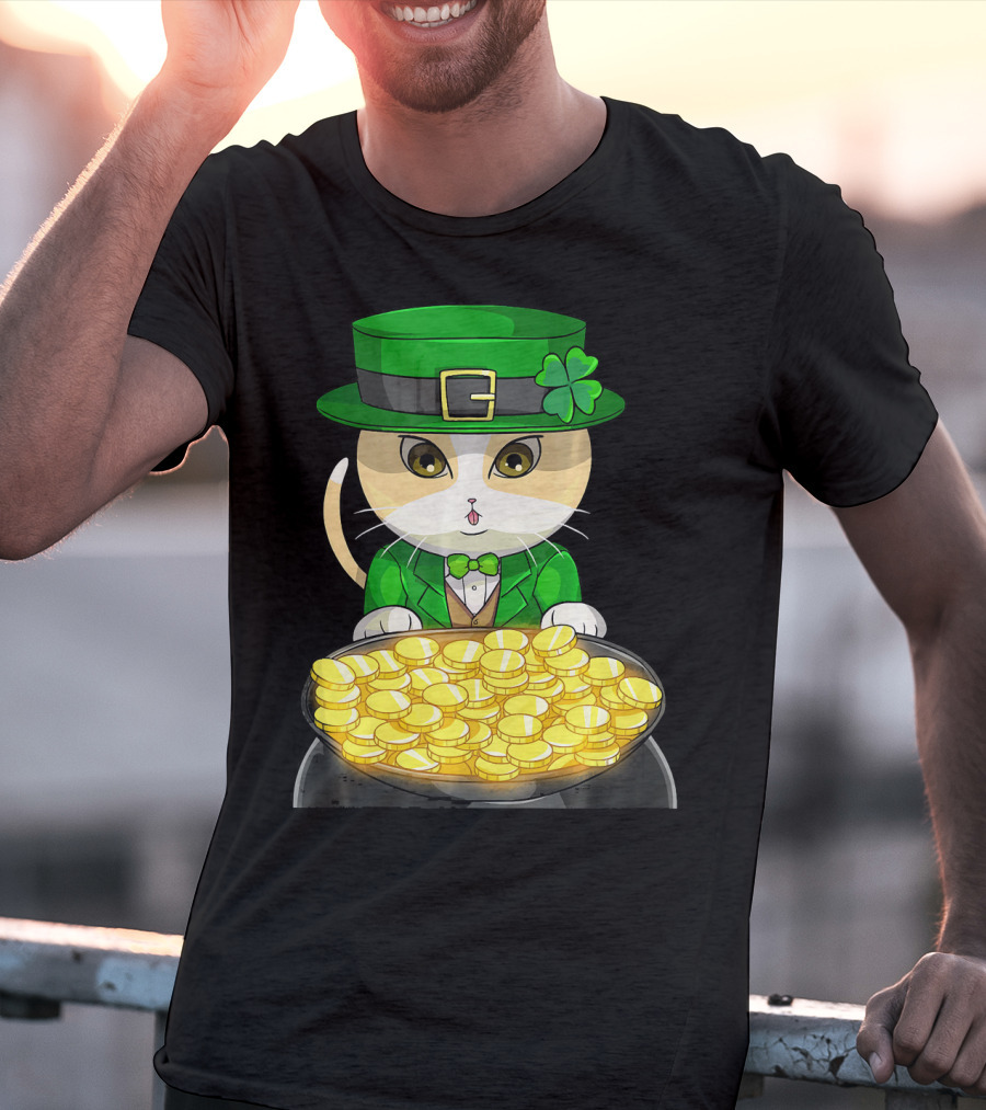 Exotic Cat Leprechaun With Pot Of Gold Funny Cat Lover T-Shirt