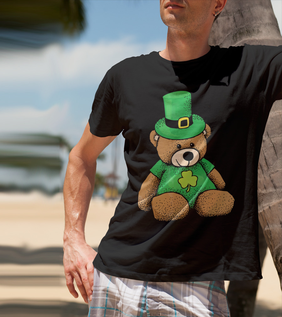 Irish Teddy Bear Shamrock Green Top Hat T-Shirt