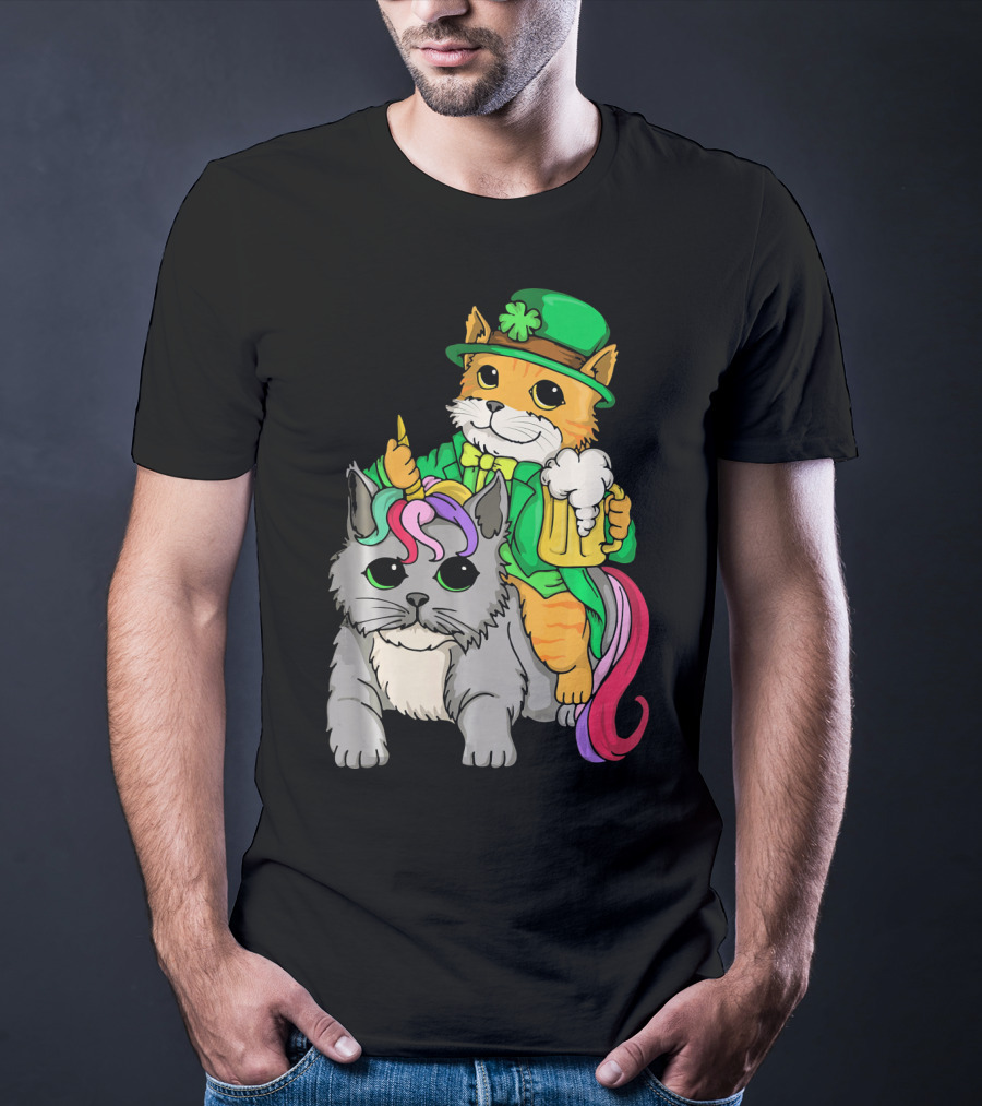 St Patricks Day Caticorn Cat Unicor Shamrock Beer Mug T-Shirt