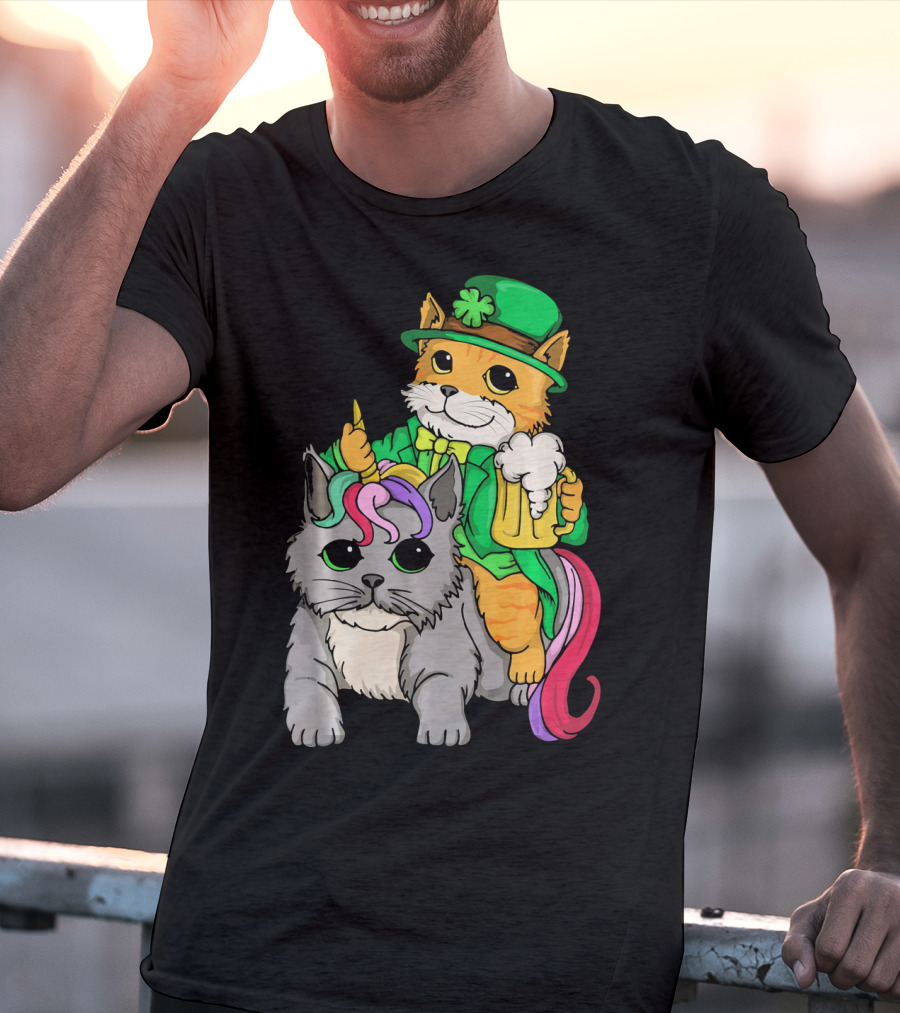 St Patricks Day Caticorn Cat Unicor Shamrock Beer Mug T-Shirt