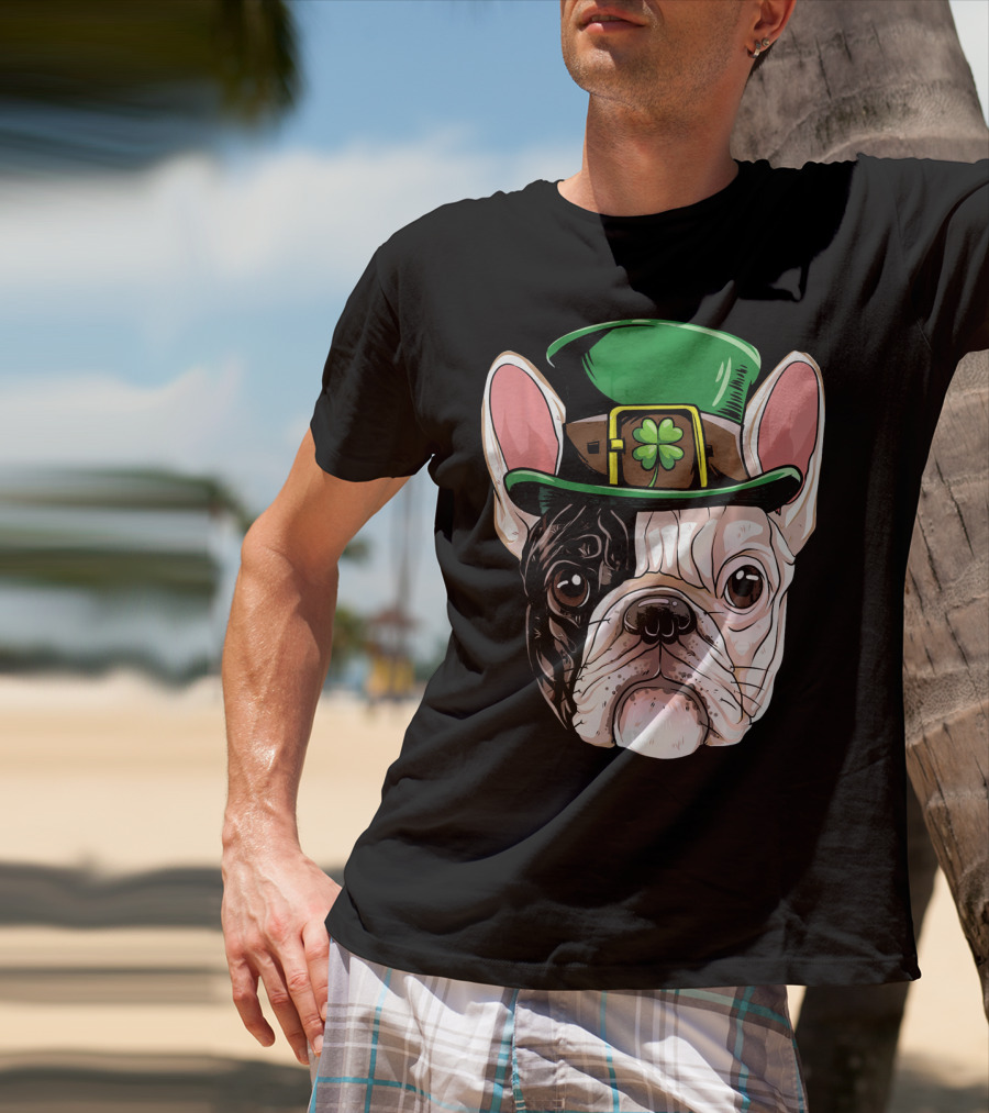 French Bulldog Leprechaun Hat St Pat Clover T-Shirt