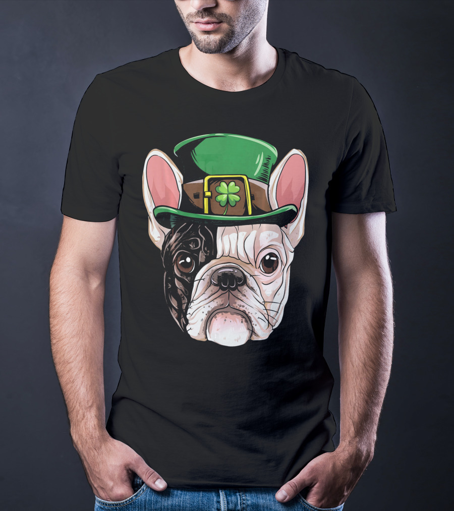French Bulldog Leprechaun Hat St Pat Clover T-Shirt