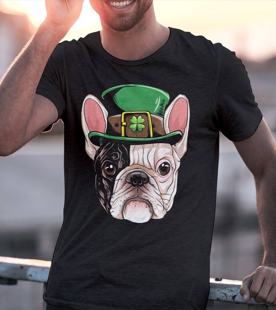 French Bulldog Leprechaun Hat St Pat Clover T-Shirt