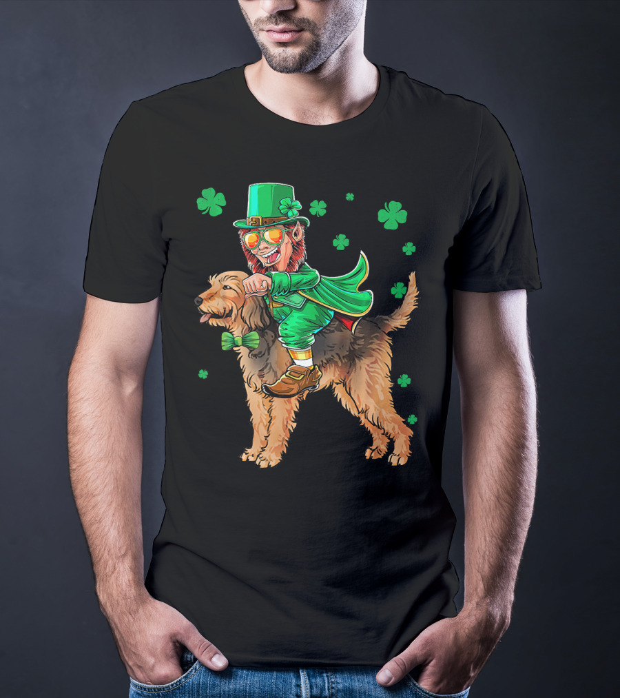 Leprechaun Riding Otterhound With Shamrocks St. Patri St. Patrick's Day T-Shirt