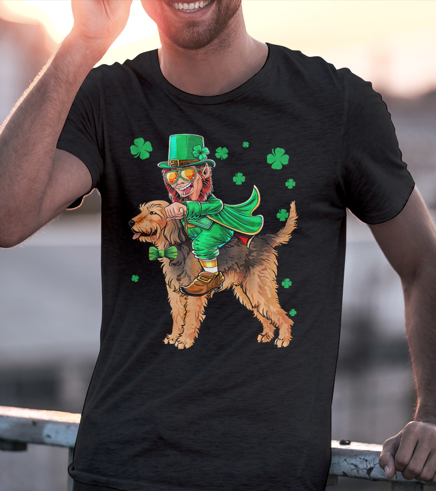 Leprechaun Riding Otterhound With Shamrocks St. Patri St. Patrick's Day T-Shirt