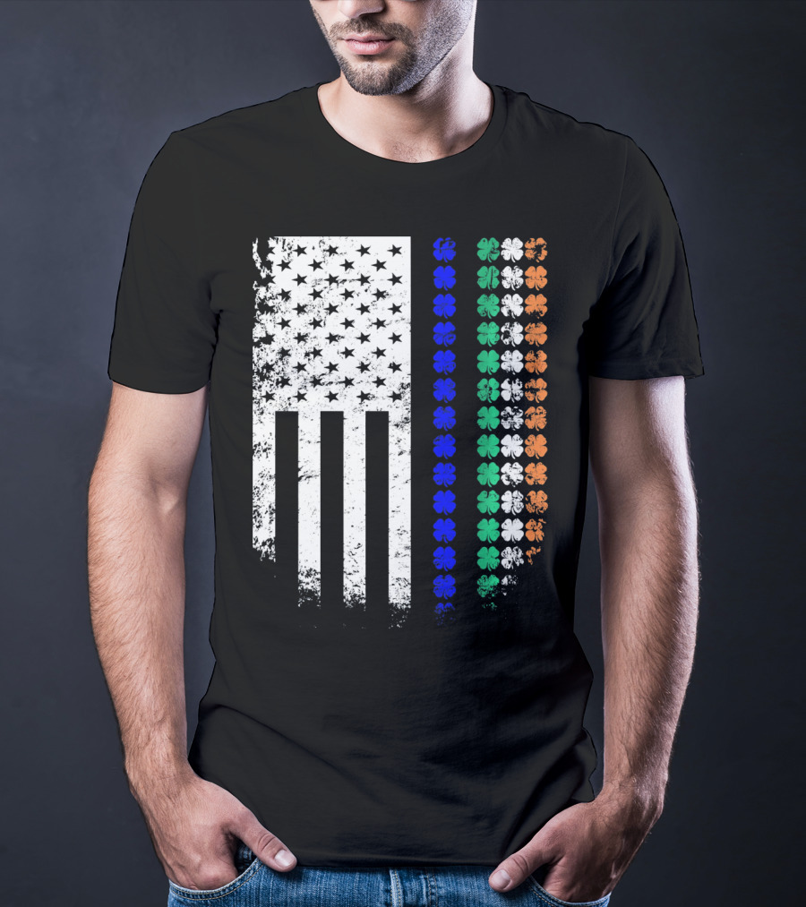 American Flag Irish Police Officer Shamrock Line T-Shirt
