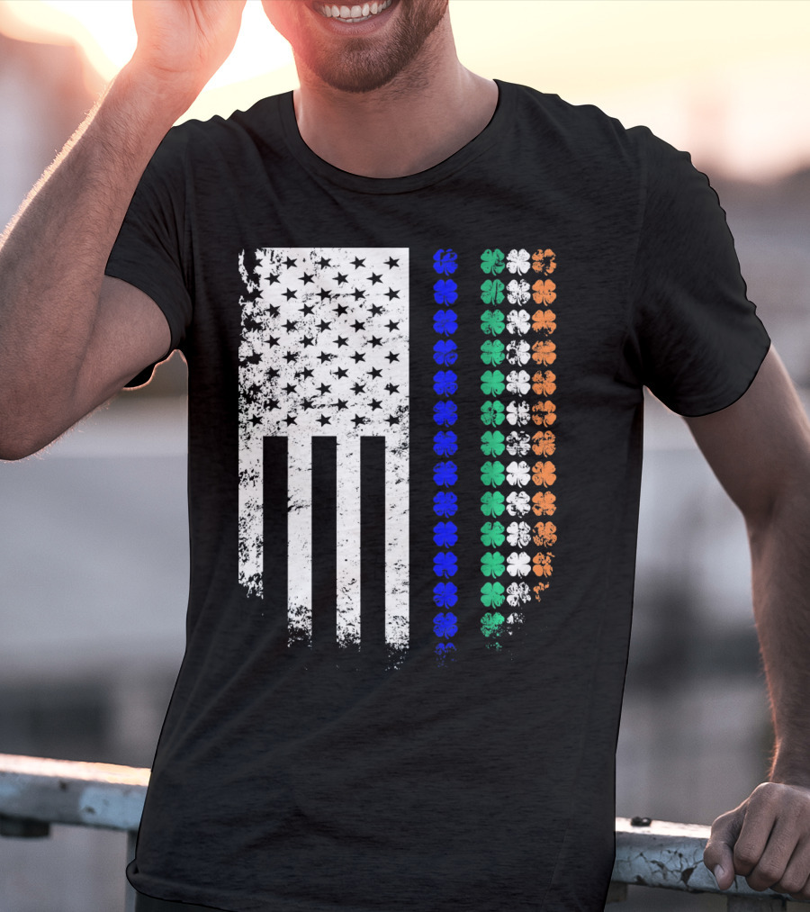 American Flag Irish Police Officer Shamrock Line T-Shirt