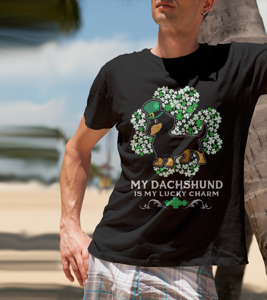 My Dachshund Is My Lucky Charm St. Patrick's Day Clover Hat Dog T-Shirt