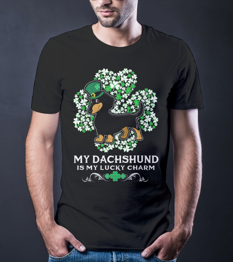 My Dachshund Is My Lucky Charm St. Patrick's Day Clover Hat Dog T-Shirt