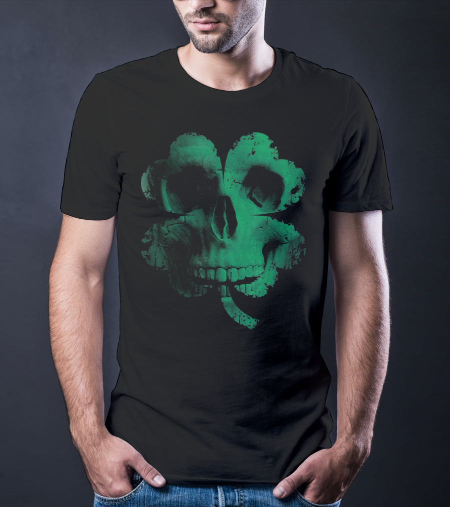 Shamrock Skull Irish Clover Skeleton T-Shirt