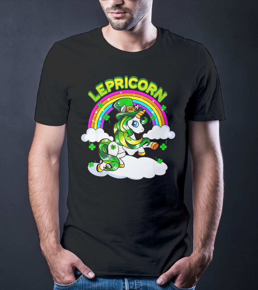 LEPRICORN St Patricks Day Girls Unicorn Iris Rainbow Clover T-Shirt